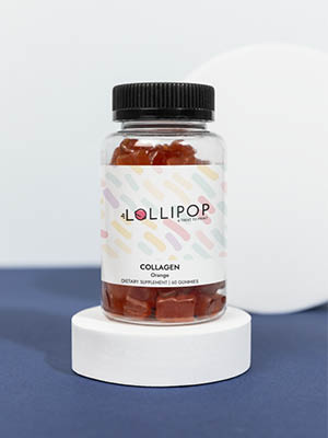 Bottle of collagen supplements with a printed label