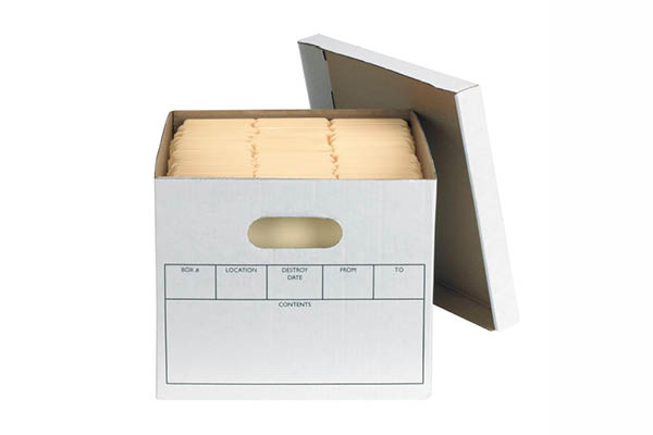A picture of a box of documents